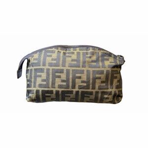 Fendi Zucca FF Monogram Zip Pouch Cosmetic Bag Clutch Brown/Tan